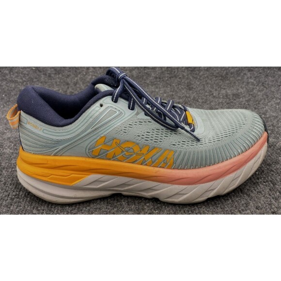 Womens Hoka Bondi 7 Running Shoes Blue Orange 1110519 BHBI Size 6.5 US Sneakers - Picture 1 of 12